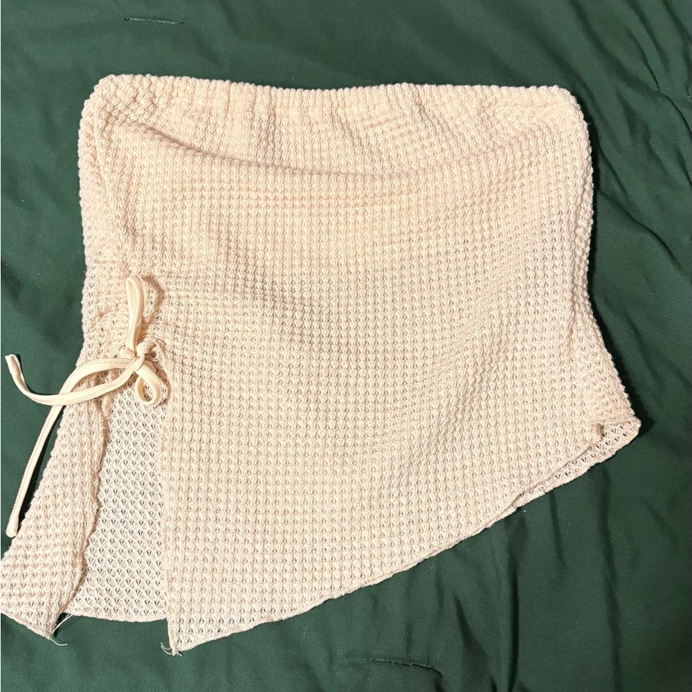 SHEIN Cream Waffle Knit Tube Crop Top